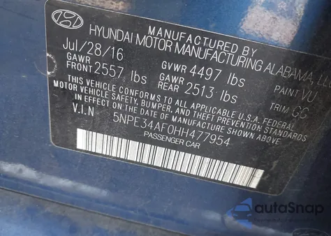 2017 Hyundai Sonata Limited z USA, uszkodzony, nr VIN 5NPE34AF0HH477954